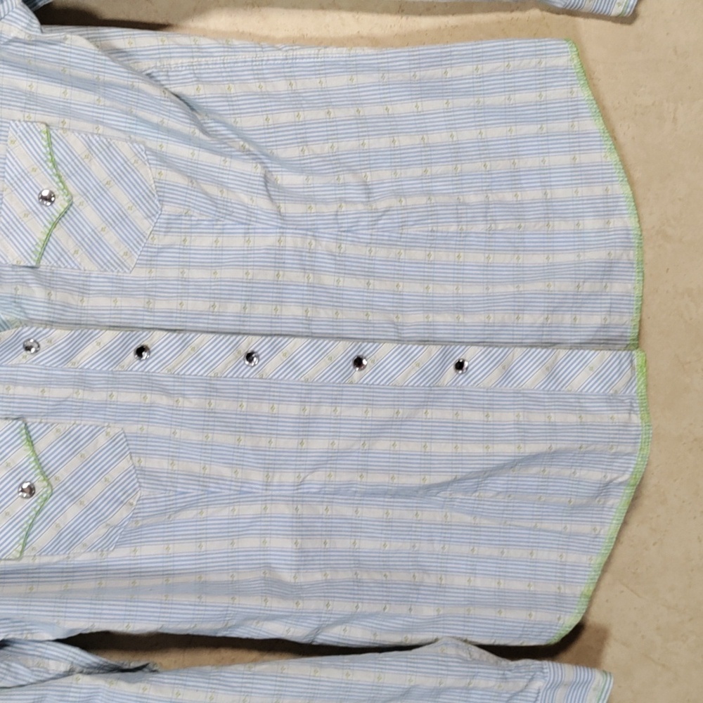 6173 Panhandle Slim Rough Stock lt blue & green Western shirt M - Picture 3 of 15